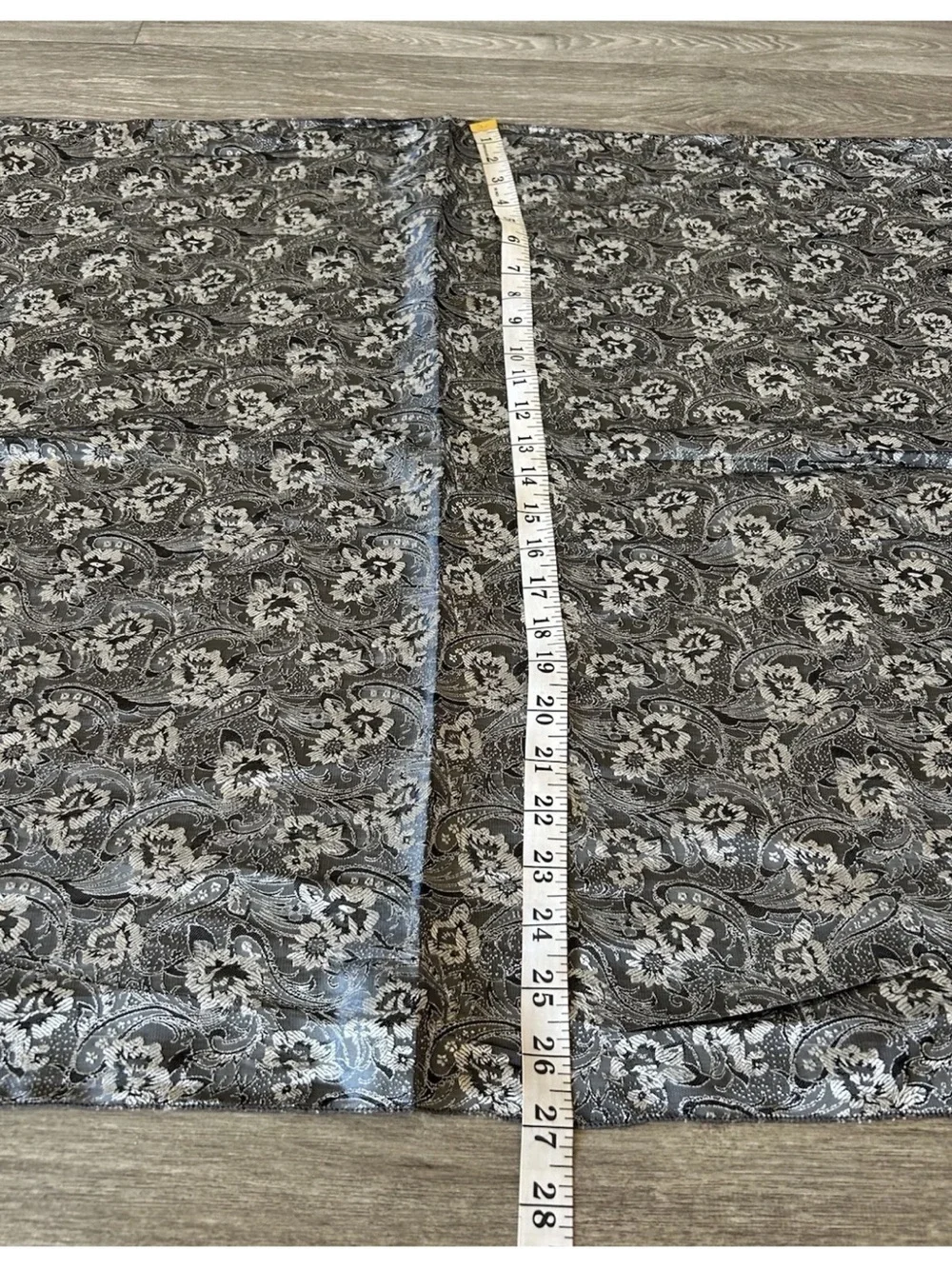 Vintage Thai Silk 100% Silk Shawl Wrap Silver Black Paisley Brocade Fringe 73in